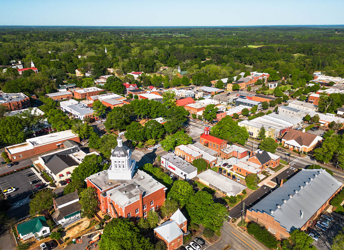 Covington, GA - Beautiful Local Town With Red Buildings on a Clear Sunny Day