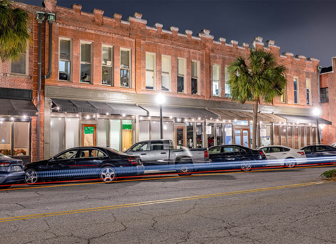Marietta, GA - Brunswick Georgia Night as Cars Drive by Day by Day With Beautiful Night Life